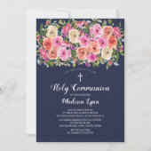 Moderne kleurrijke roze Floral eerste Heilige Comm Kaart (Voorkant)