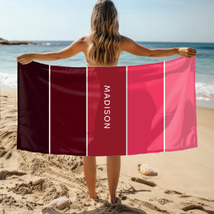 Moderne Kleurrijke Roze Kleurblok Persoonlijke Naa Strandlaken