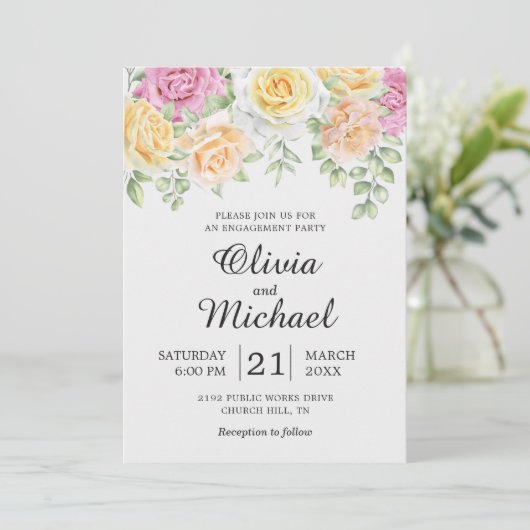 Moderne kleurrijke Rozen Elegant Engagement Party Kaart (Staand voorkant)