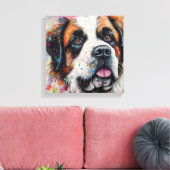 Moderne kleurrijke sint-bernard hondenkunst canvas afdruk (Insitu (Woonkamer))