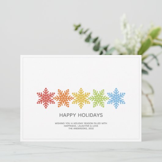 Moderne kleurrijke sneeuwvlokken Kerstmis Feestdagenkaart (Staand voorkant)