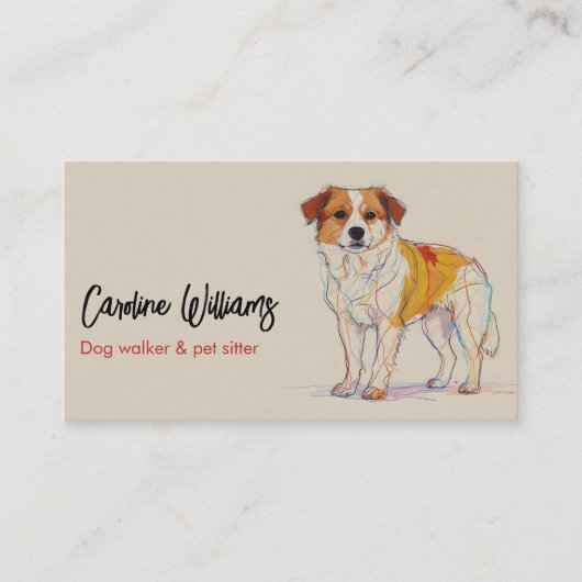 Moderne kleurrijke tekening hond walker huisdier s visitekaartje (Voorkant)