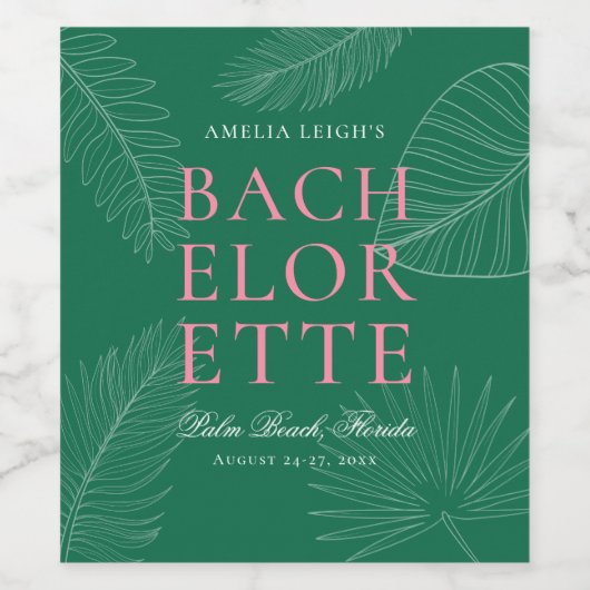 Moderne kleurrijke tropische palmbladeren Bachelor Wijn Etiket (Enkel label)