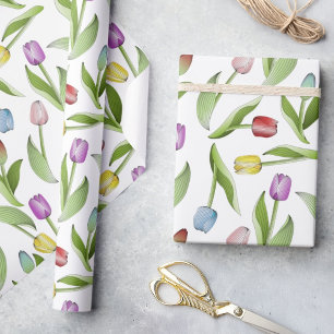 Moderne Kleurrijke Tulp Bloemmotief Cadeaupapier