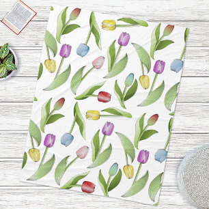 Moderne Kleurrijke Tulp Bloemmotief Fleece Deken