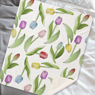 Moderne Kleurrijke Tulp Bloemmotief Sherpa Deken