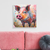 Moderne Kleurrijke Varkenskunst Canvas Afdruk (Insitu (Woonkamer))