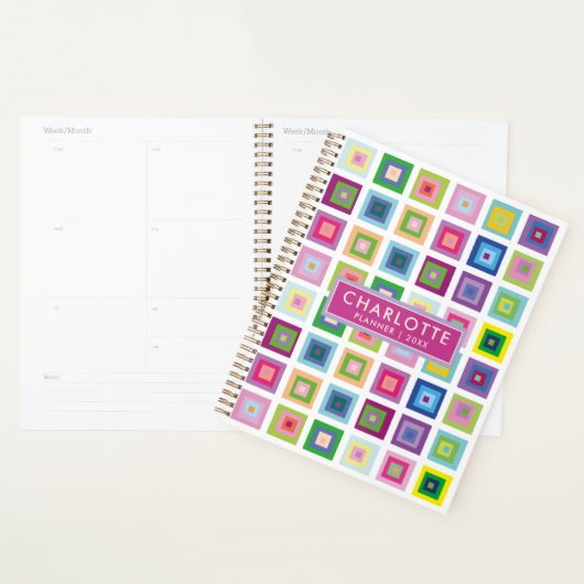 Moderne kleurrijke vierkant patroon 2023 Planner (Display)