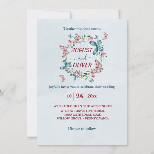 Moderne kleurrijke Vlinders bruiloft uitnodiging (Voorkant)