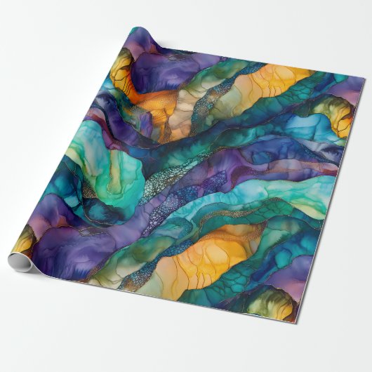 Moderne Kleurrijke Vloeibare Kunst Schilderen Alco Cadeaupapier (Uitgerold)