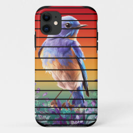 MODERNE KLEURRIJKE VOGEL IN BLOESEM ZONSONDERGANG iPhone 11 HOESJE