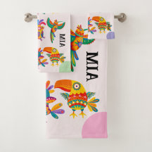 Moderne kleurrijke vogels met monogram roze groen