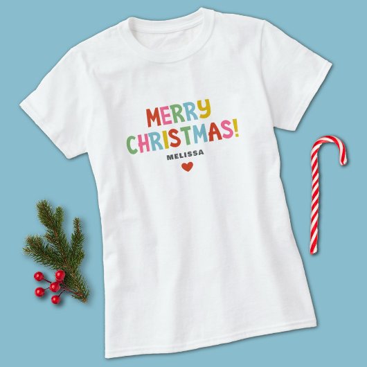 Moderne kleurrijke vrolijke kerst matching familie t-shirt