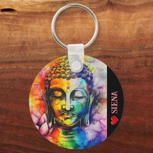 Moderne kleurrijke Waterverf Boeddha naam Sleutelhanger (Voorkant)