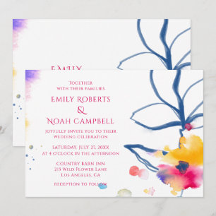 Moderne kleurrijke Waterverf Floral Wedding Kaart