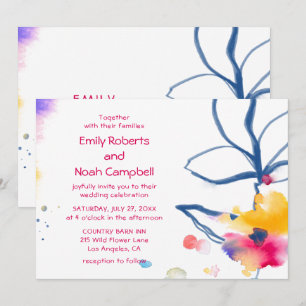 Moderne kleurrijke Waterverf Floral Wedding Kaart