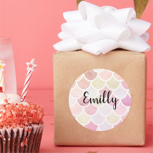 Moderne kleurrijke Waterverf Mermaid Scales Patroo Ronde Sticker (Feest)