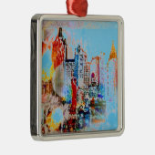Moderne kleurrijke waterverf NYC Metaal Ornament (Rechts)