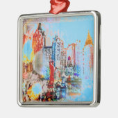 Moderne kleurrijke waterverf NYC Metaal Ornament (Links)