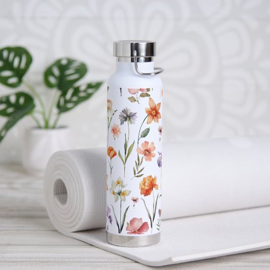 Moderne kleurrijke Waterverf Wildflower Pattern Waterfles (Yoga)