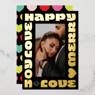 Moderne kleurrijke wensen   Kerstmis een foto Onyx Folie Feestdagenkaart