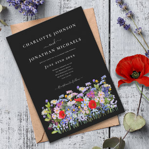 Moderne Kleurrijke Wildbloemen op Zwart Kaart