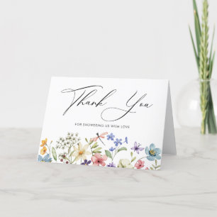 Moderne Kleurrijke Wilde Bloemen Bruiloft Feest Bedankkaart