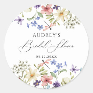 Moderne Kleurrijke Wilde Bloemen Bruiloft Feest Ronde Sticker