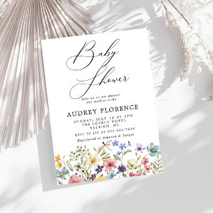 Moderne kleurrijke Wildflower Floral Baby shower Kaart