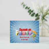 Moderne kleurrijke zomervakantie feest uitnodiging (Staand voorkant)