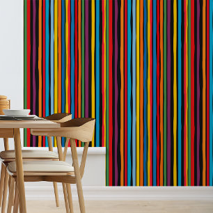 Moderne Kleurrijke Zwarte Meerkleurige Strepen Behang
