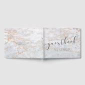 Moderne knikkers in blauw met koperen herfst bruil gastenboek (Volledig)