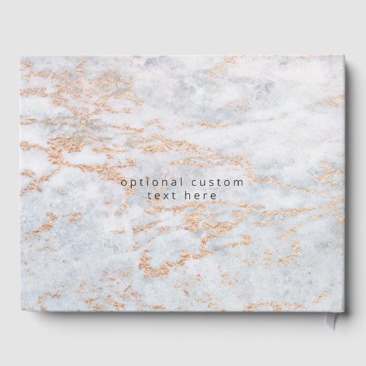 Moderne knikkers in blauw met koperen herfst bruil gastenboek (Achterkant)