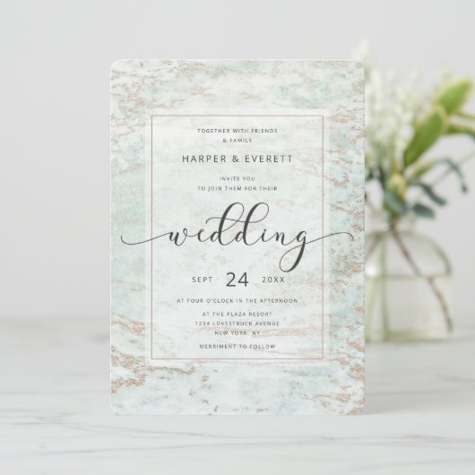 Moderne knikkers in Mint met Roos gouden bruiloft Kaart (Staand voorkant)