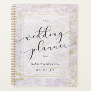 Moderne knikkers in Violet met gouden huwelijkspla Planner