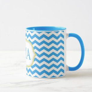 moderne koele blauwe chevron strepen monogram init mok