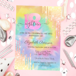 Moderne Koele Glitter Drips Tie Dye 18e Verjaardag Kaart