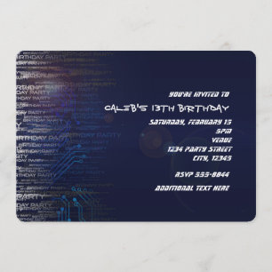 Moderne koele verjaardagstech typografie feest kaart