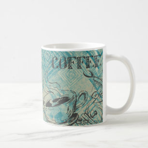 Moderne koffie-art schets blauw koffiemok