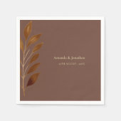 Moderne Koffie Bruin en Gouden Blad Bruiloft Servet (Voorkant)
