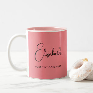 Moderne koffiekopjes Script Tekst Naam Trendy Tweekleurige Koffiemok