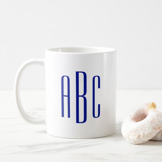 Moderne Koninklijk Blauwe Drieletter Monogram Koffiemok (Met donut)