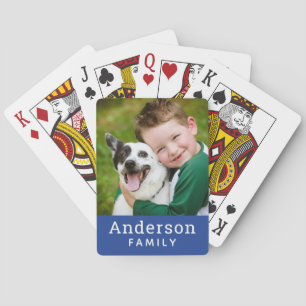 Moderne Koninklijk Blauwe Familienaam Foto Pokerkaarten