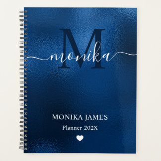 Moderne Koninklijk Blauwe Geborstelde Metaal Monog Planner