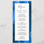 Moderne Koninklijk Blauwe Zilveren Agate Huwelijk Menu (Voorkant)