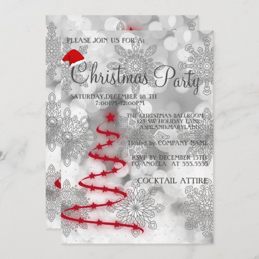 Moderne, kool, zilver, rode kerstboom kaart (Voorkant / Achterkant)