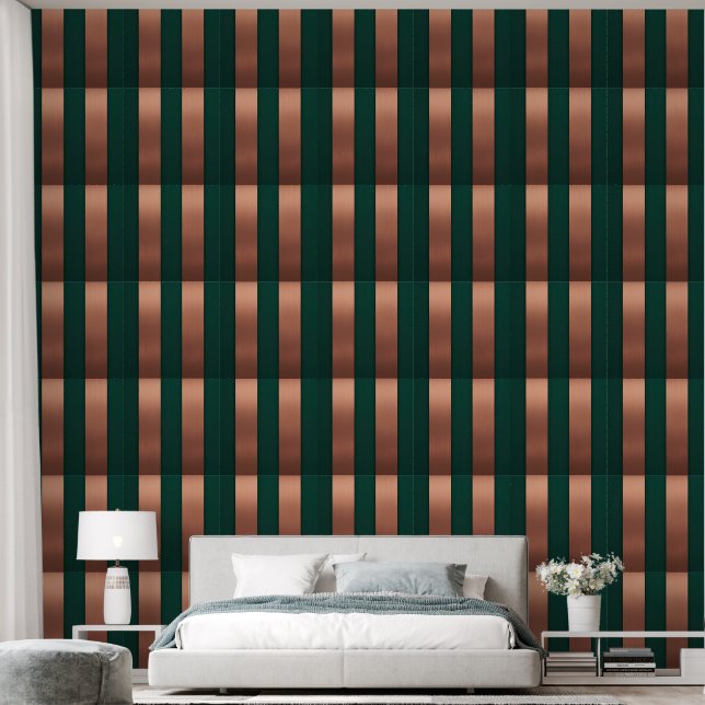 Moderne Koper & Emerald Verticale Stripe AI kunst Behang (Slaapkamer)