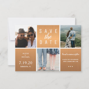 Moderne koper gouden glitters 3 foto collage bruil save the date