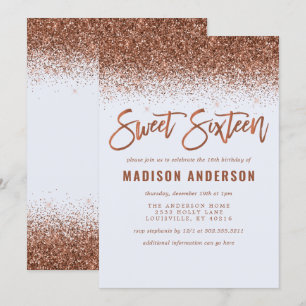 Moderne Koperen Glitter Sweet 16 Verjaardagsfeest Kaart