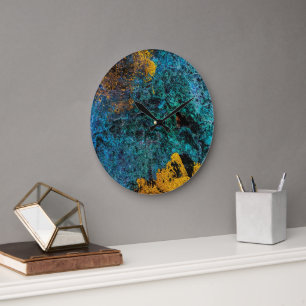 Moderne koperen metaalachtige blauw goud grote klok